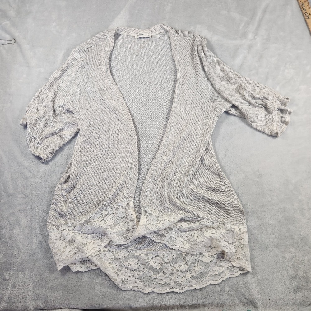 Abercrombie Lace Trim Kimono Cardigan Grey L/XL Cottagecore Layering Open Front